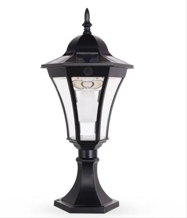 
Black Die-cast Aluminum Glass Solar Powered Rechargeable Battery Operated Light&Body Sensor Wall/Stigma/Lawn/High Pole light 