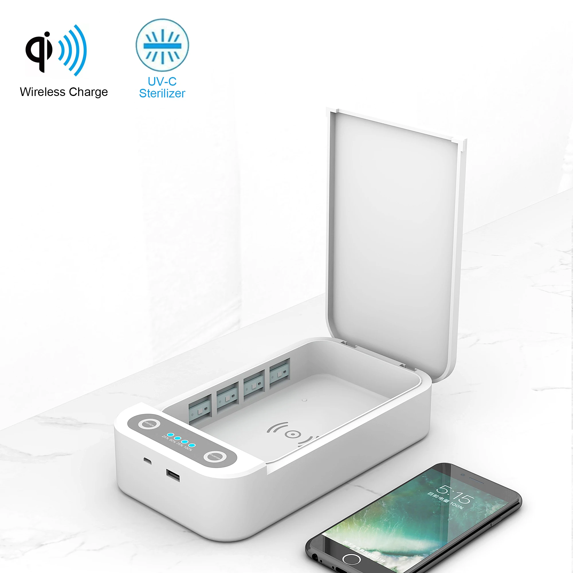 Стерилизатор для мобильного телефона с беспроводным зарядным устройством