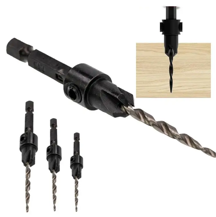 BMVA-021 Countersink Drill Bit Set 5 Pc #4#6#8#10#12 Tapered Drill Bit for Woodworking