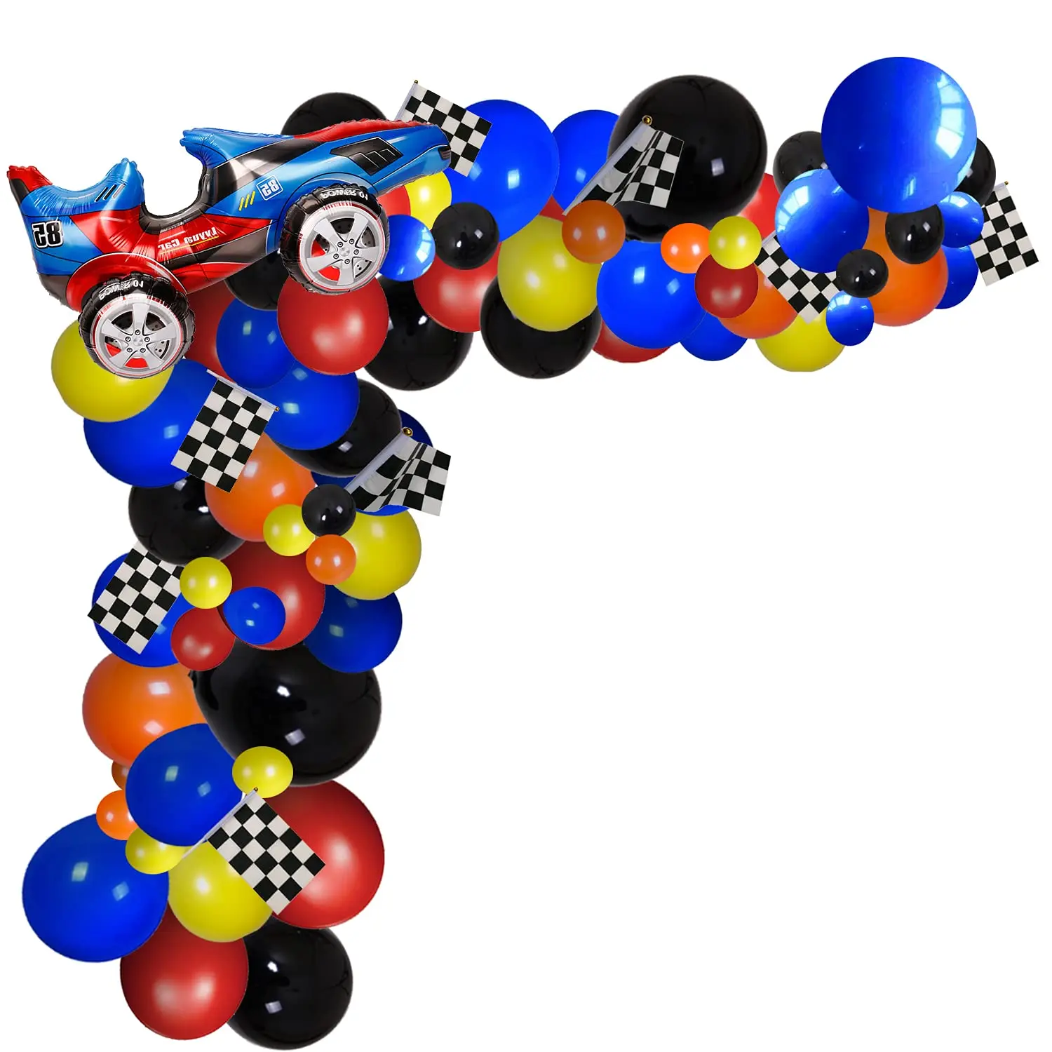 121 Pcs Racing Car Balloons Arch Garland Kit Decorations, Race Car Foil Balloons Checker Flag for Monster Truck Party