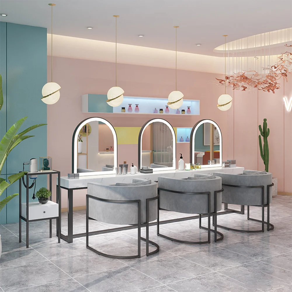 America Style Beauty Custom Design Big Double Sided Oval Mirrors Salon Station