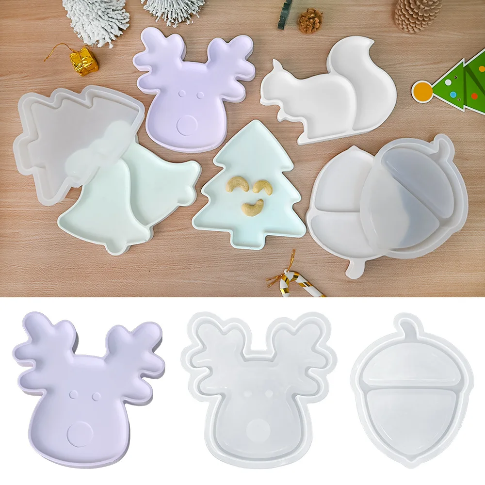 C136 DIY Christmas tree fruit tray plaster silicone mold Christmas Elk coaster drop glue mold