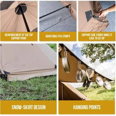Canvas Hot Tent with Stove Jack, Wind-Proof Fire-Retardant, Durable 4 Season Camping Pyramid Teepee Tent for 2~4 Person