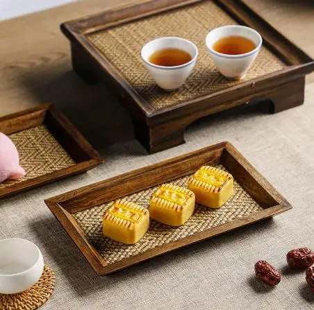 Wooden rectangular tea tray Household tea cup tea tray Hotel service tray