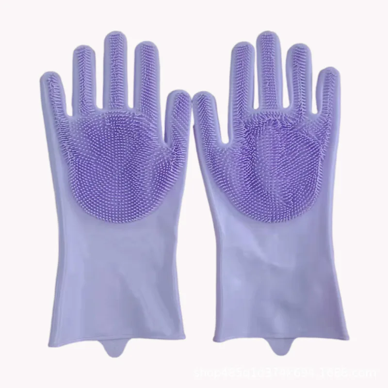 Factory Custom Logo Household Use Silicone Dish Washing Gloves With Scrubber For Sale