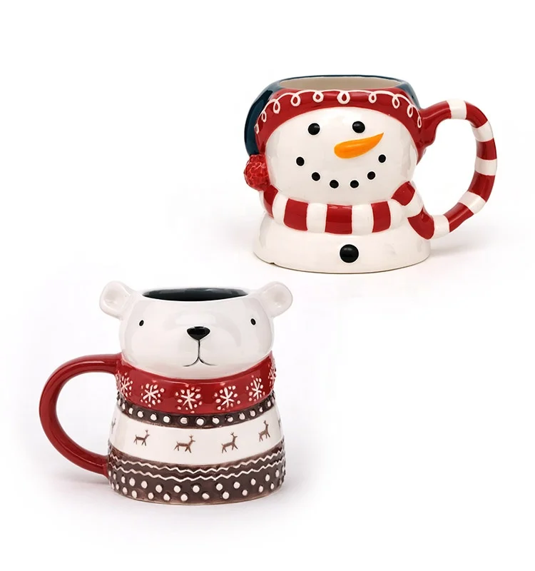 Wholesale 3d mug Snowman Ceramic  Porcelain christmas mugs ceramic 3d mug in santa design