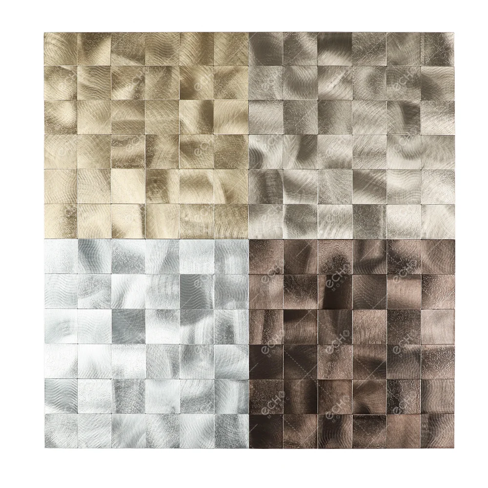 Rose gold color square shape metallic bathroom tiles decorative self adhesive metal mosaic tiles for kitchen wall