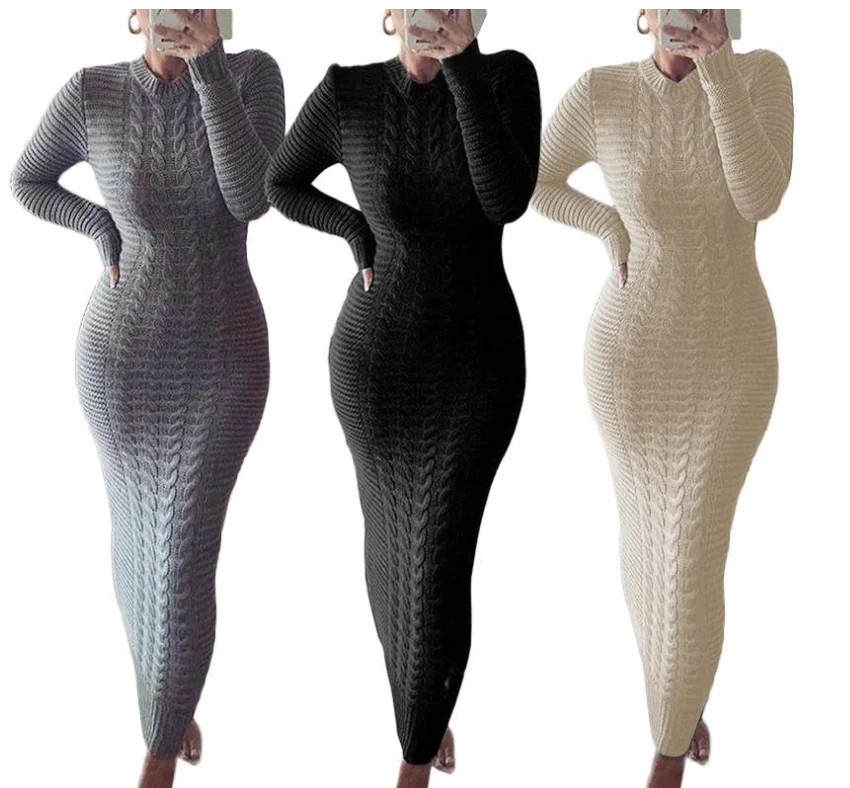 Factory Wholesale fashion winter dress Long sleeve knit dress sweater dress women clothing