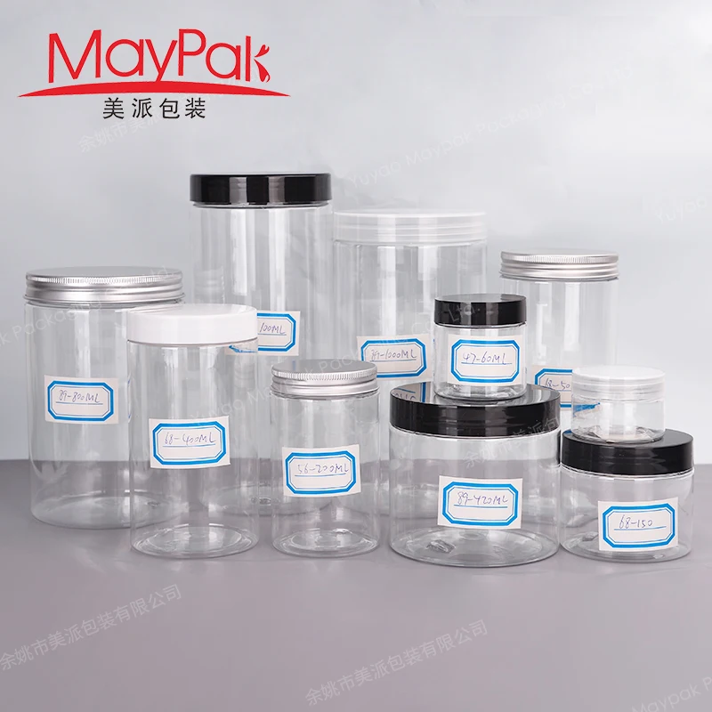 wholesale food grade 100g 120g 150g 200g 250g 300g 400g 500g amber clear PET plastic jar with aluminum plastic screw cap