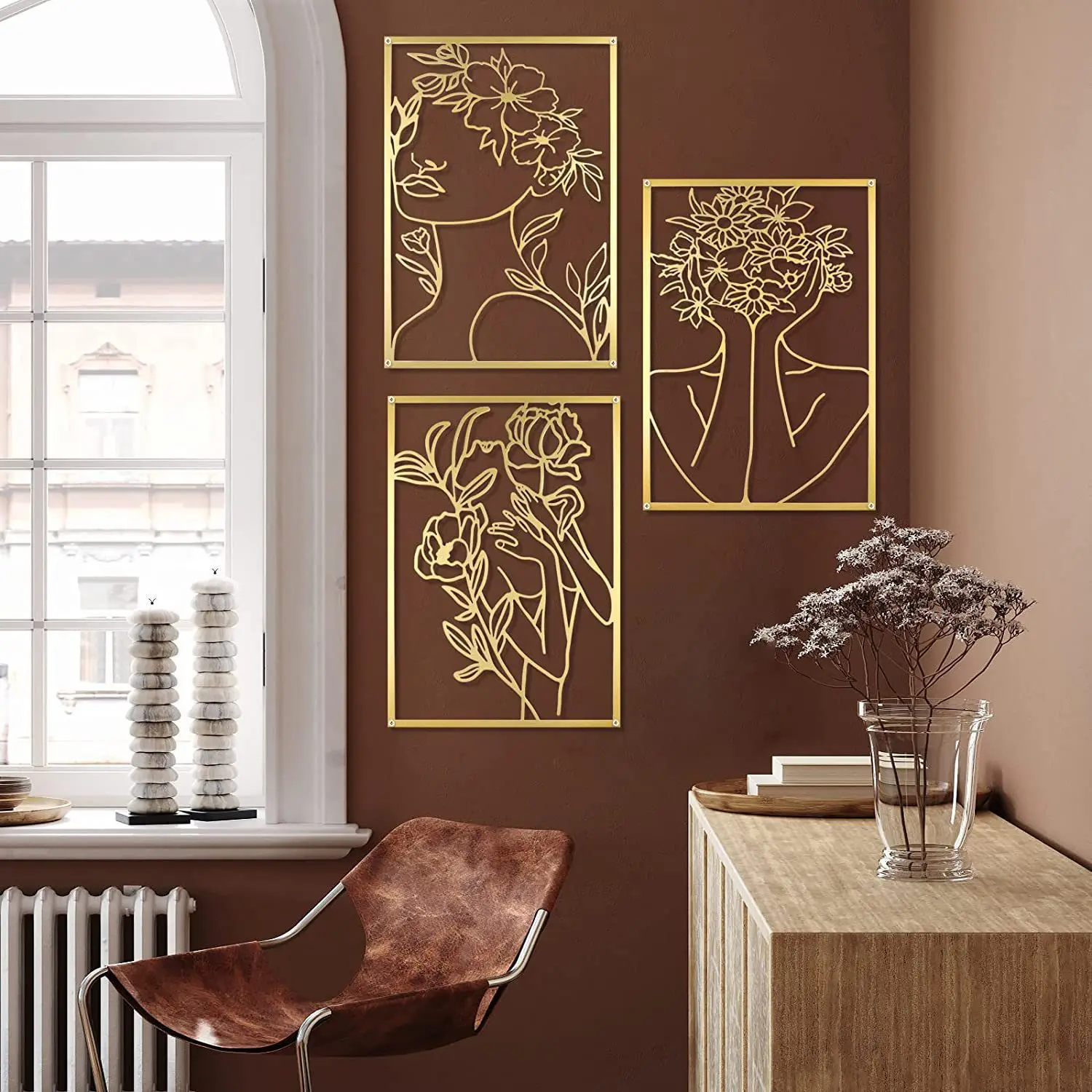 YJL wholesale custom Luxury Home Decor Golden Woman Metal Wall Art Decor Room Office Wall Decoration