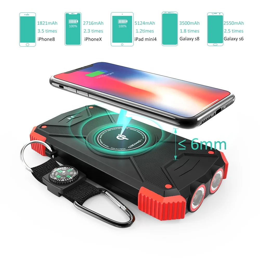 PN-W05 Power Bank Portable Wireless Charger 2.1A with Solar Panel and Flashlight 10000mah Folder Solar Power Bank
