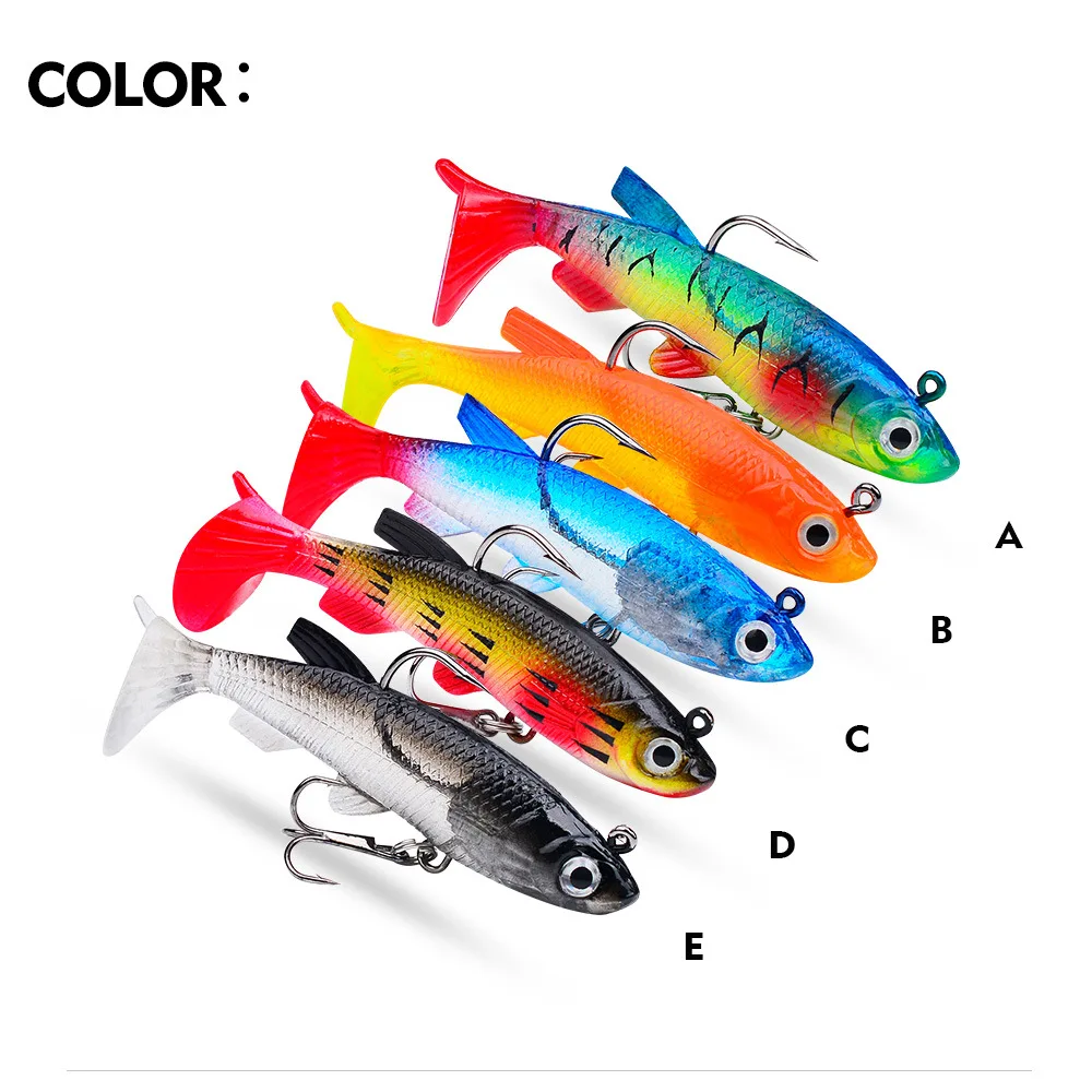 Jetshark 7.5cm 13.5g Soft Tail Jig Lure 5 colors Lead Jig Head 3D lighting Eyes Soft Fishing lure