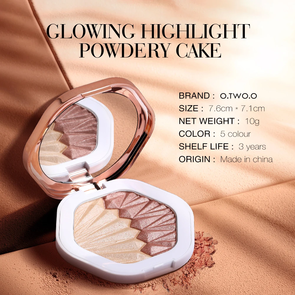 O.TWO.O Hot Sale Love Shape Highlighter Makeup 5 Colors Diamond Glowing Highlighter Bronzer Powder 3 Years 12pcs