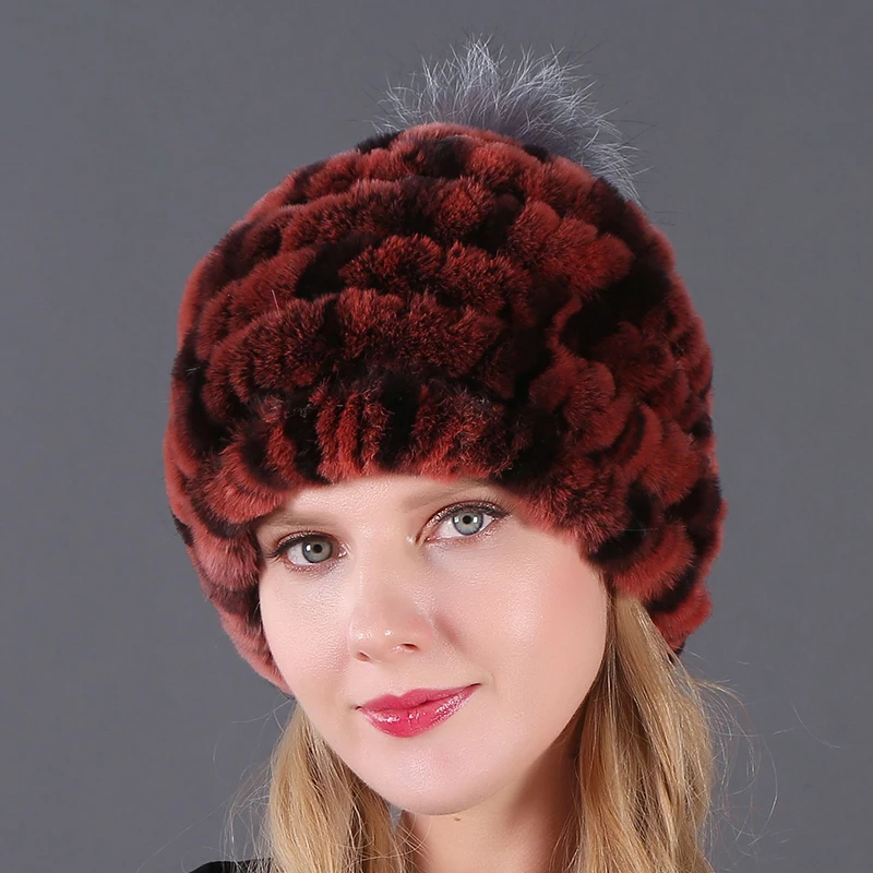 Good Quality Hats With Fur Balls Winter Fur Hat  For Women