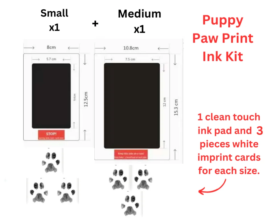Mess-free ink puppy paw print impression kit wtih 1 inkless ink pad and 3 papers