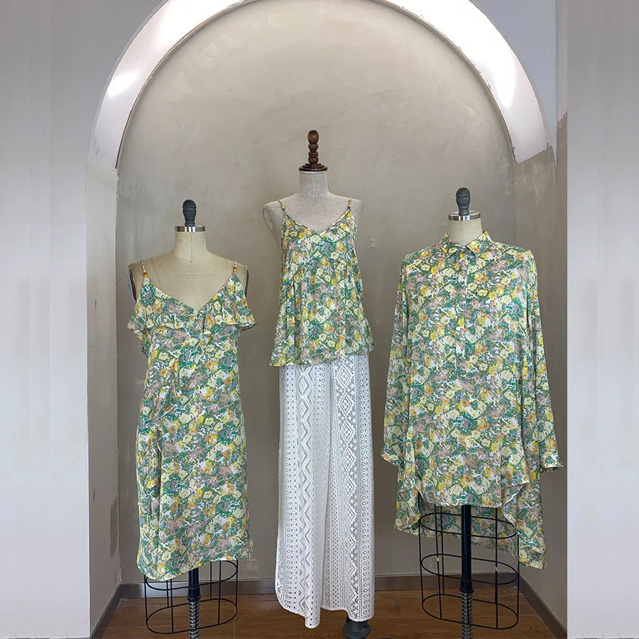 
Elegant Western New Design Flower Girls Modest Ladies Dress European Style Hot Sale One Piece Mini Georgette Printed Silk Dress 