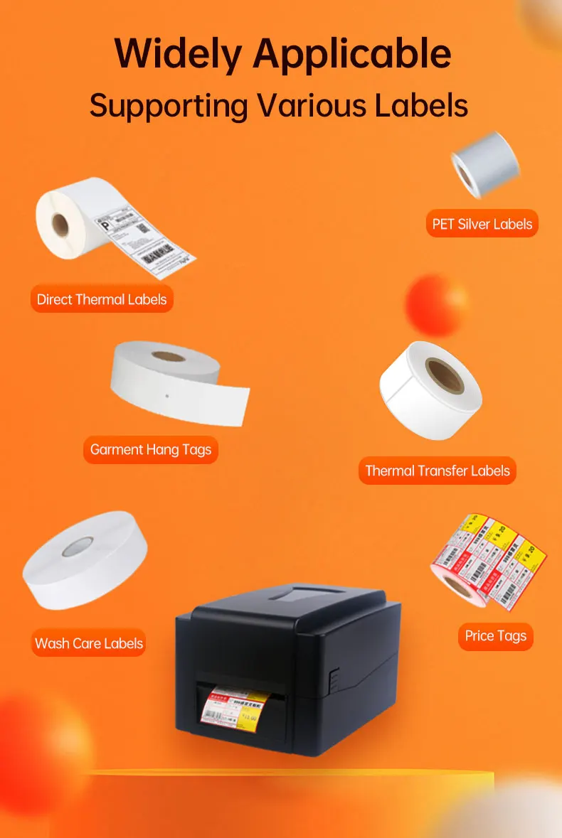 4 InchThermal Transfer Desktop Printer 300 dpi Wash Label Printer With Auto Cutter Shipping Label Printing Machine
