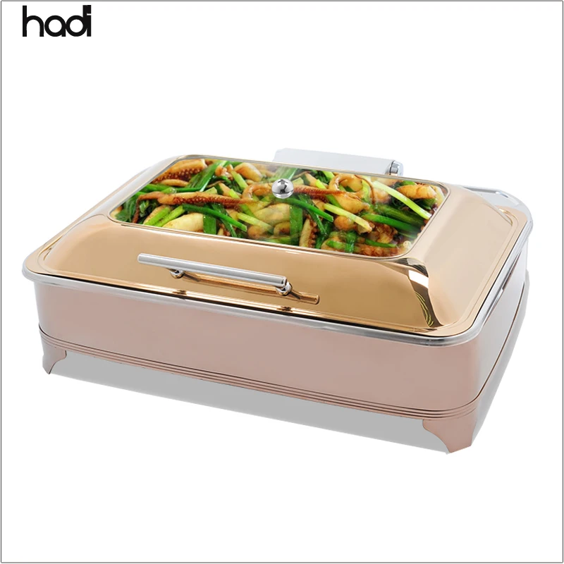 Hotel Supplies Wholesale Catering Serving Dishes square Buffet Bain Marie Rose Gold Chaffing Dish Food Warmer