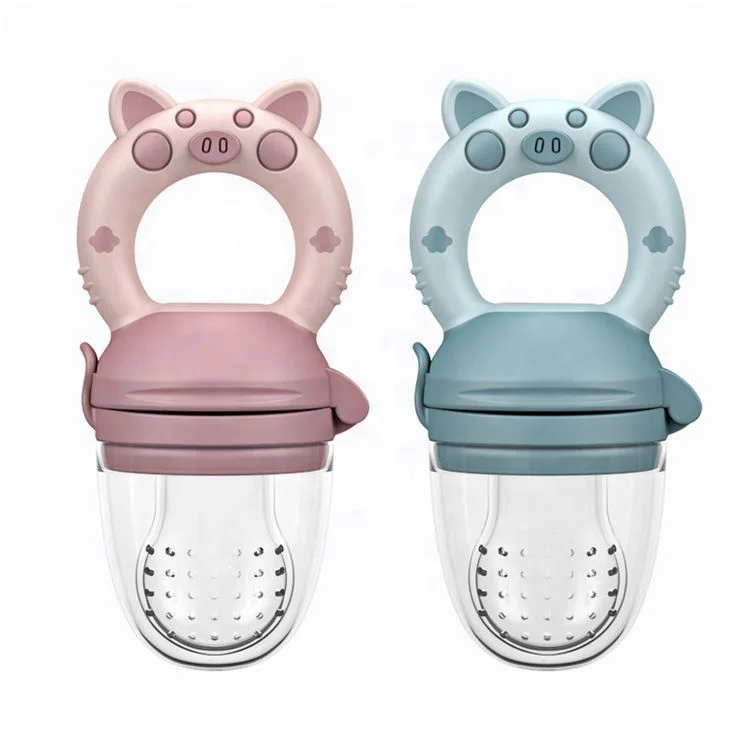 Factory Price Colorful Cartoon Pig Shaped Kids Baby Fruit Vegetable Biting Silicone Food Biting Feeder Fruit Pacifier