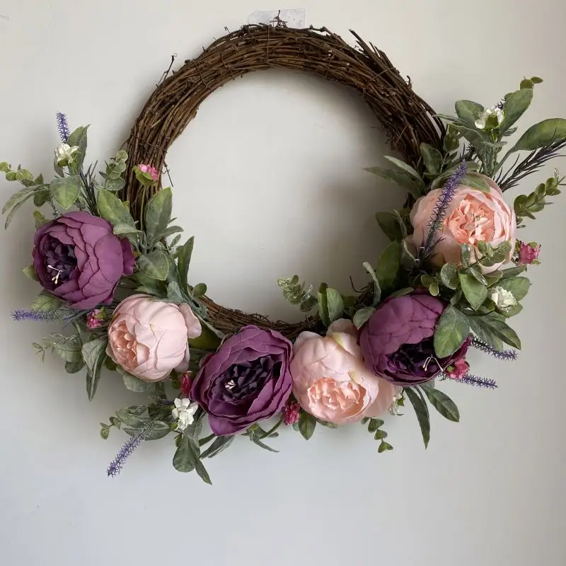 Christmas Decorative Indoor Rattan Plastic Paintes Flowers Wreaths