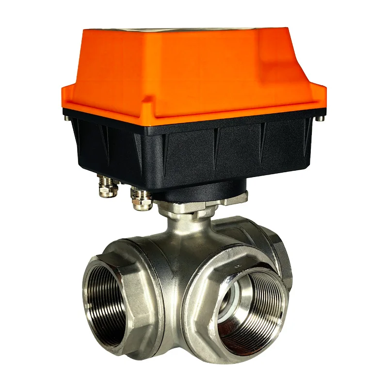 DN32 3 way smart motorized temperature proportional flow control valve 24v actuator electric LORA  remote water valve
