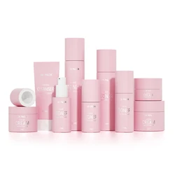 30ml 40ml 60ml 100ml 120ml custom luxury pink cosmetic glass packaging bottle set cream jar packaging lotion toner container