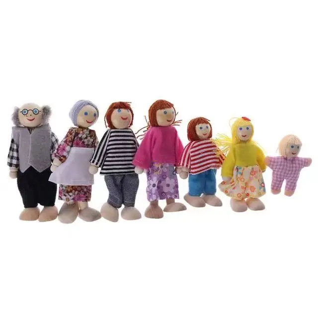 Boys Girls Wooden Family Doll Toys Kids Pretend Role Play Game Doll House Decoration Educational Toys