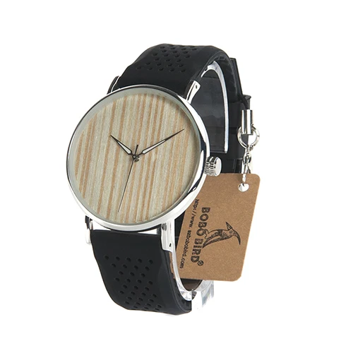High Quality BoBo Bird Wood Face Dial Silicon Strap Custom Logo Japan Miyota Quartz Movement Wood Wrist Watch