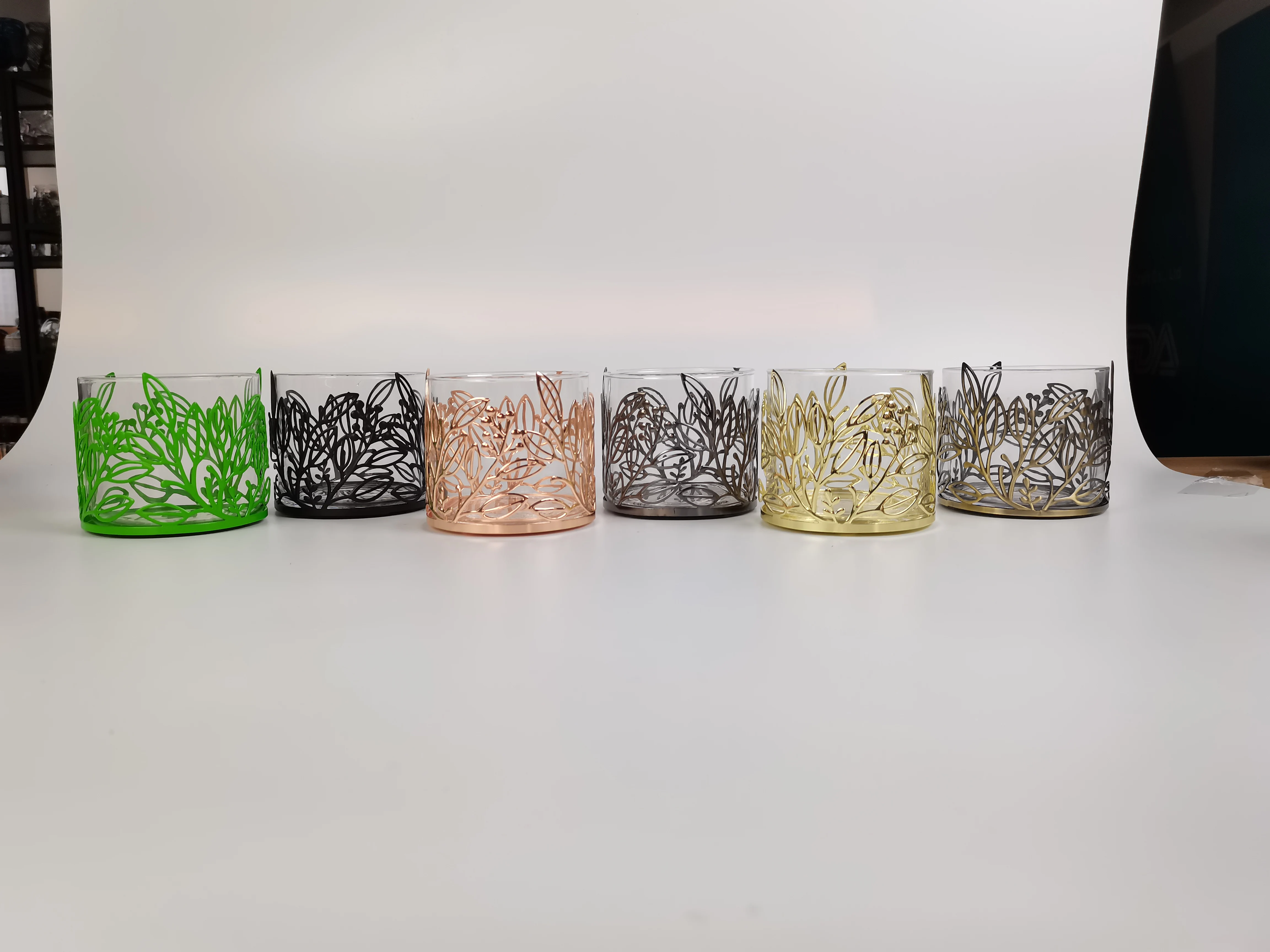 Luxury 14oz Glass Candle Container Glass Tea Light Holder Gift Set with Metal Decoration