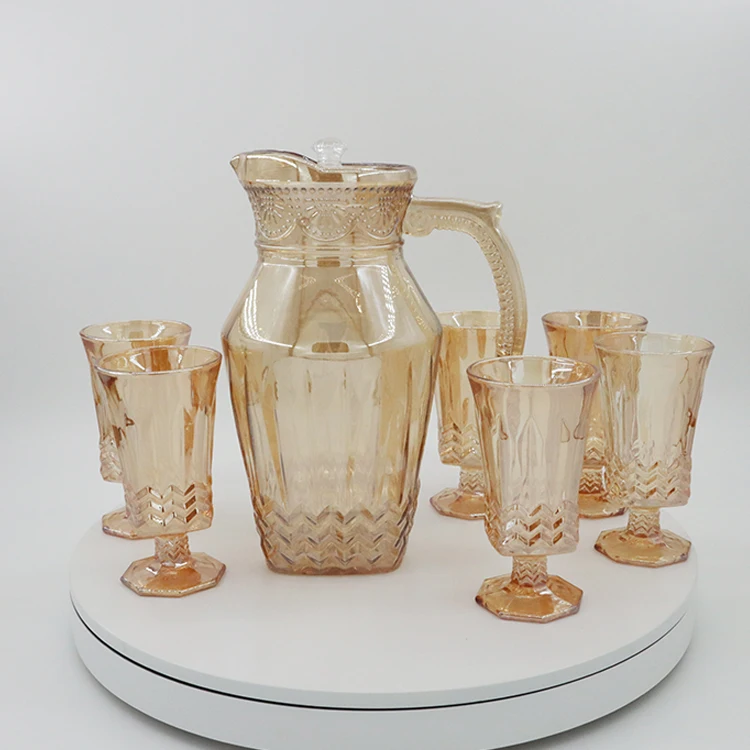 Wholesale 7pcs Drinking Glass Set Ion Plating Glass Set Amber  Water Glass Set With Jug