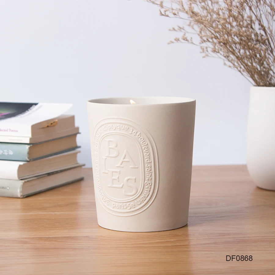 Wholesale Custom Eco Friendly Matte Embossed Logo Candle Vessels Container Large Empty Ceramic Candle Jar For Making Candles