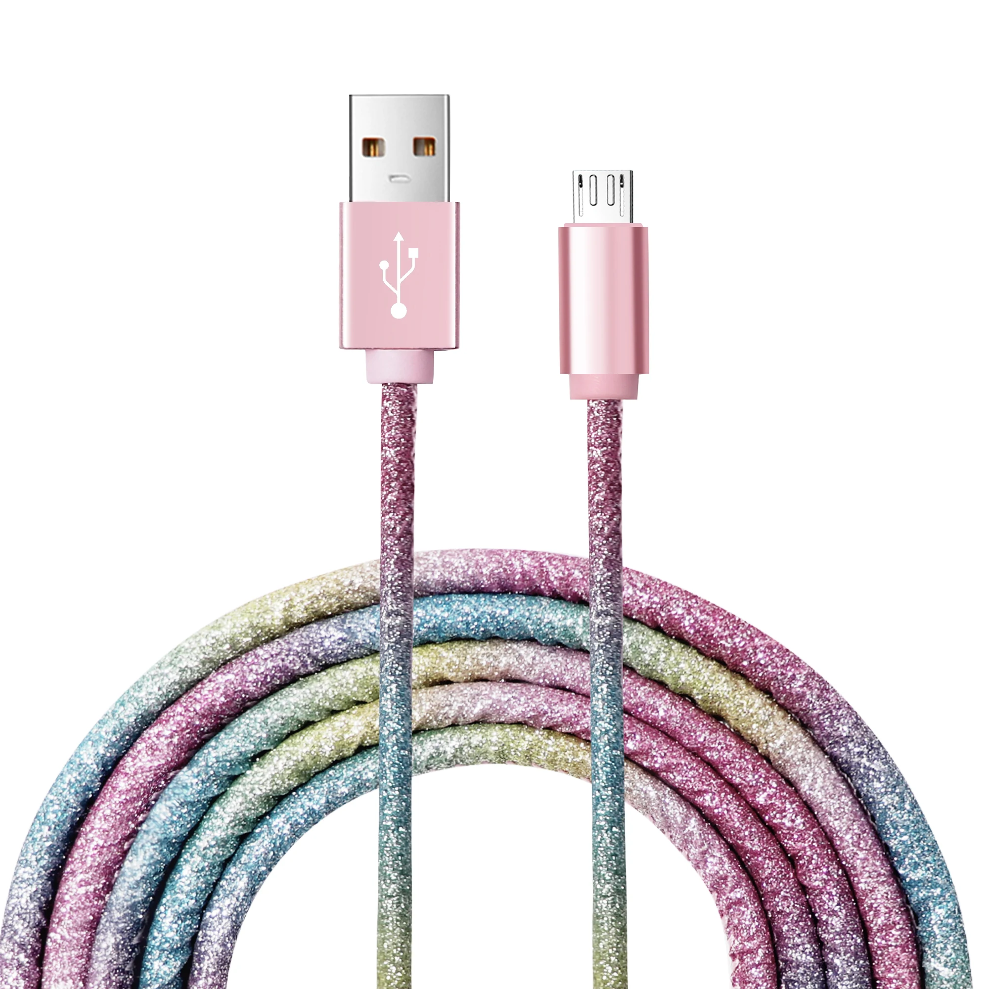 20W/60W Most popular 3FT/6FT/10FT 2.4A Glitter bling PU leather Charing&sync cable for micro&type C&8pin