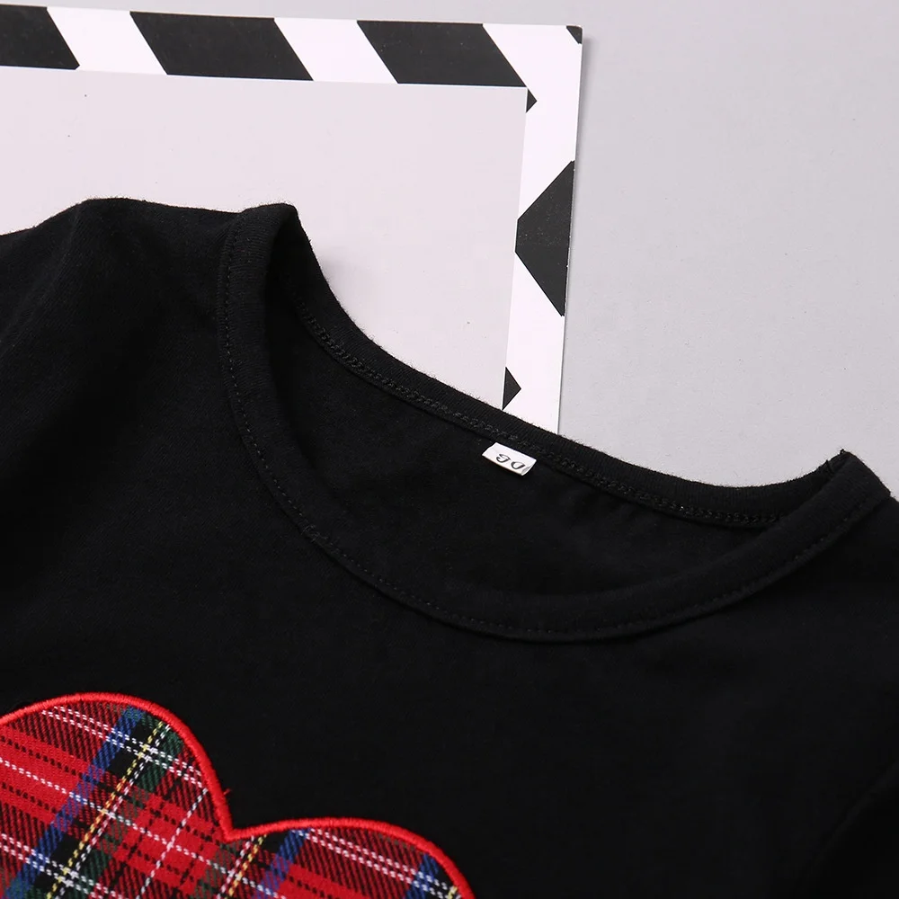 plaid peach heart long sleeve girls dress new design valentines kid clothes