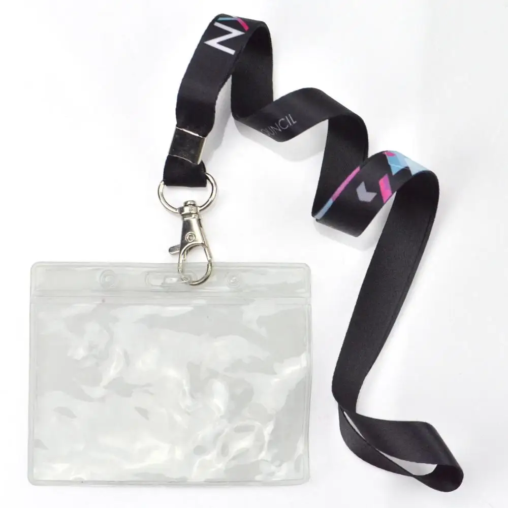 Custom Soft Plastic ID Working Name Badge PVC Card Holder With Neck Strap Polyester Lanyard