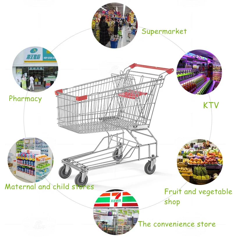 Manufacturer 125L hot sale Asian style rolling metal grocery supermarket shopping trolley cart
