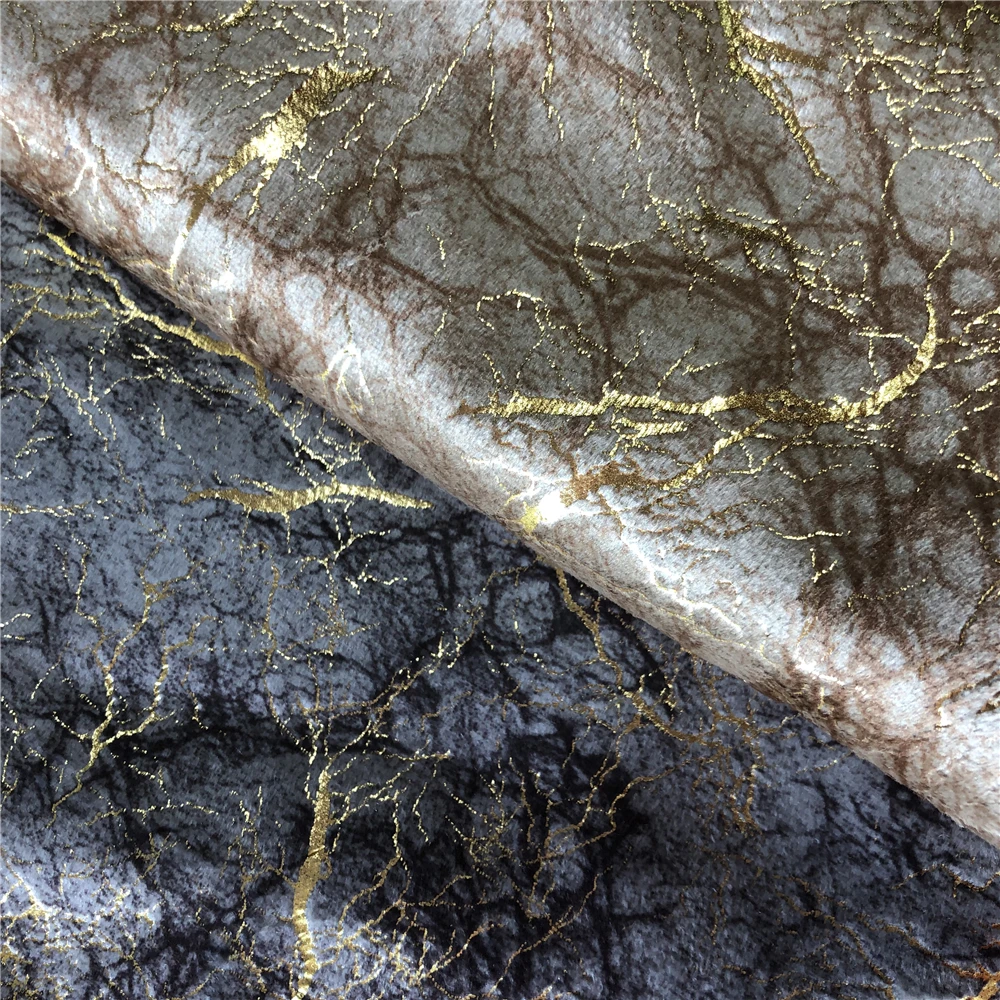 Factory 100% Polyester cloth italian upholstery Super gold Foil wax Prints Burnout velvet Gold Print fabric