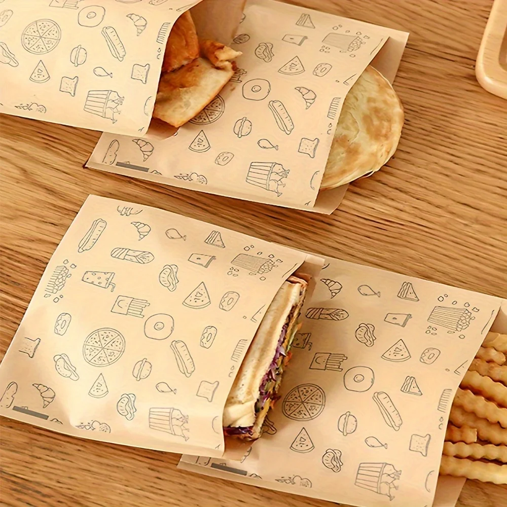 Kraft Paper Breakfast Takeaway Snack Baked Bread Toast High Quality Food Wrap Grease Proof Sandwich Bag