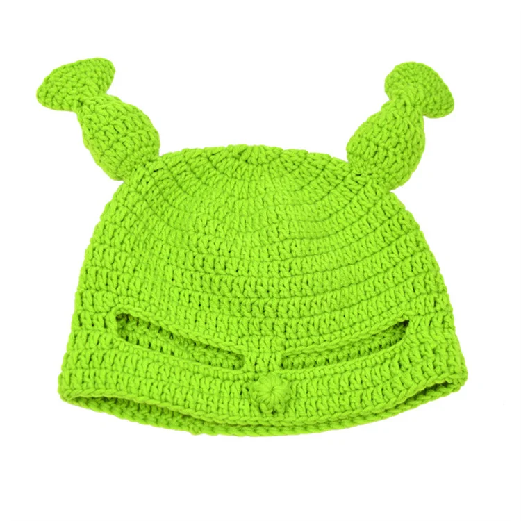 Забавная шляпа для взрослых Косплей Хэллоуин зеленая Вечеринка Шрек вязаная вручную шапка с черепом монстра