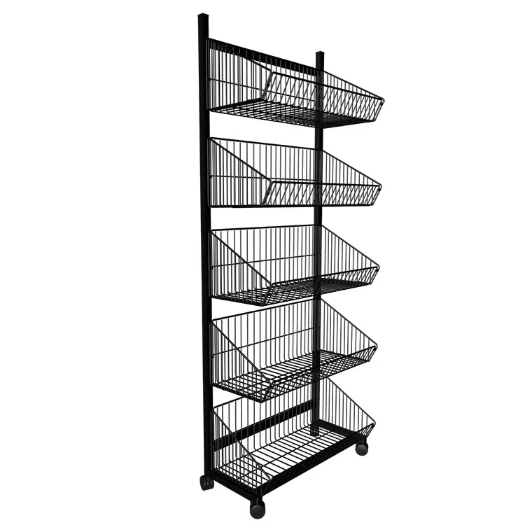 CUSTOMIZED METAL BASKET DISPLAY SHELF WITH WHEELS FOR RETAIL STORE