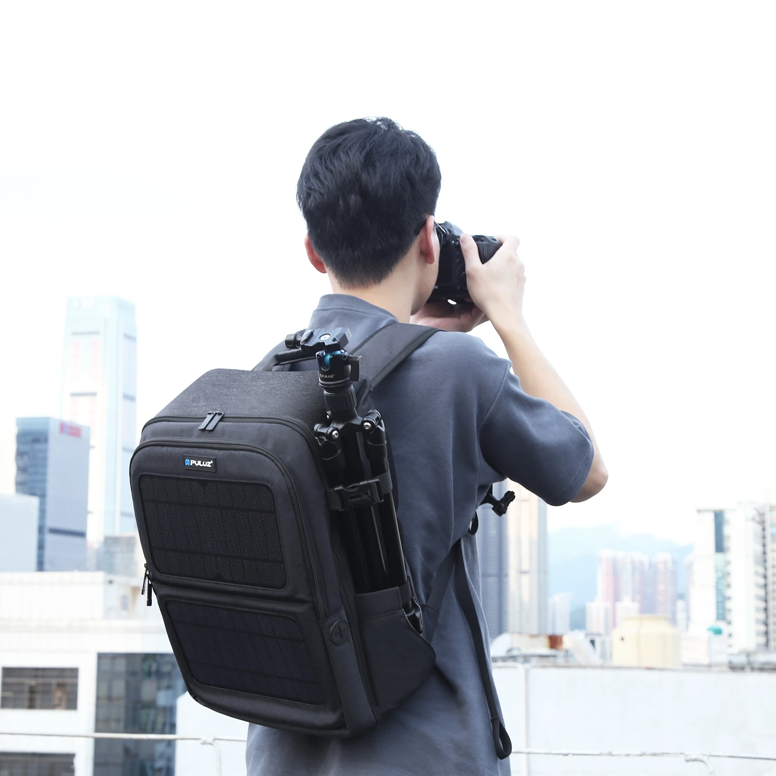 Outdoor Waterproof Scratch-proof Dual Shoulders 14W Solar USB Charging Portable Lens Camera Backpack Bag for Digital Camera