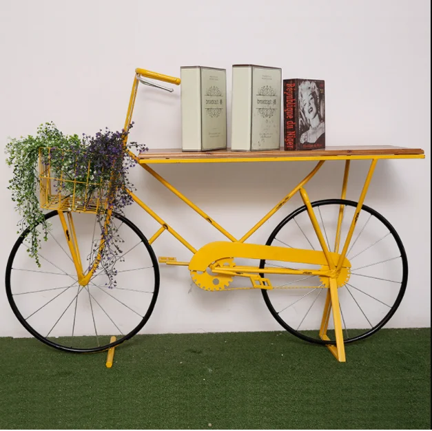 Bucks Home  Country Indoor Flower Stand Ornaments,Retro Wrought Iron Bicycle Table,Large Cafe Photography Props