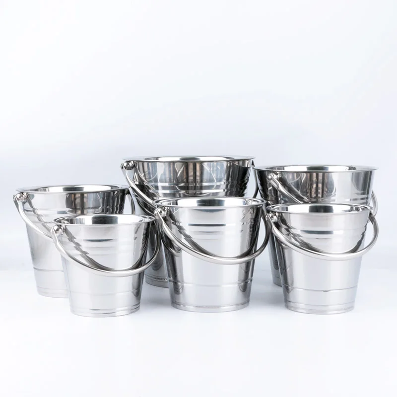 Round Stainless Steel Ice Bucket Metal Beer Tub Cube Container Wine Champagne Cooler Handles Copper Ice Buckets
