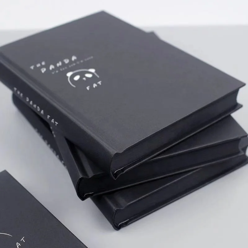 Custom Logo Printed Black Kraft Paper Hardcover NoteBook  A4 A5 All Black Blank Inner Pages Logo Journal Diary Dotted Notebook