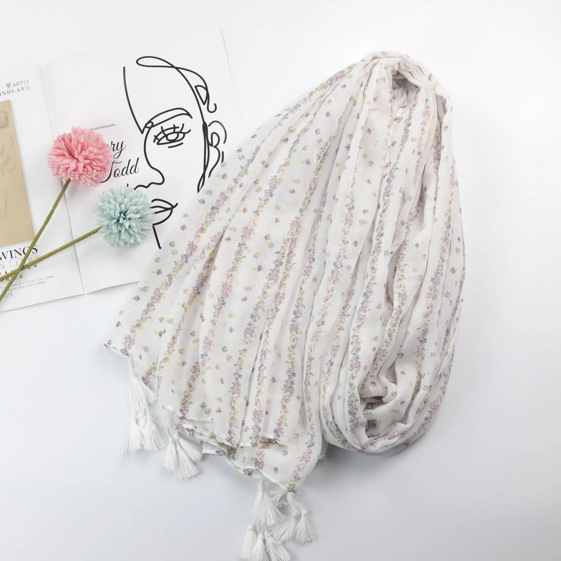 Ombre Ginkgo Petal Floral Fringe Viscose Shawl Scarf Lady High Quality Wrap Pashminas Stole Bufandas Muslim Hijab Snood 180*90Cm