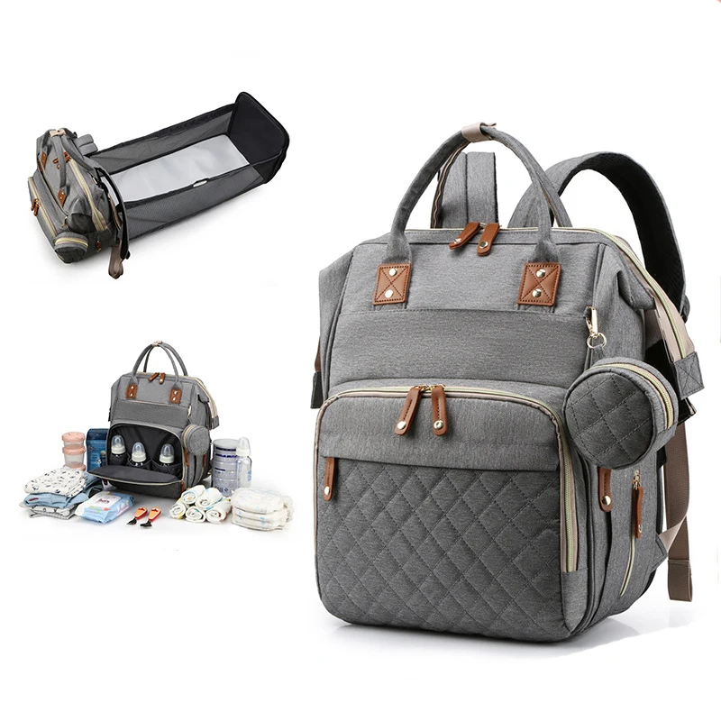 
Multifunction Diaper Backpack Baby Bed Bag Net With Pacifier Pocket Changing Station Pad 