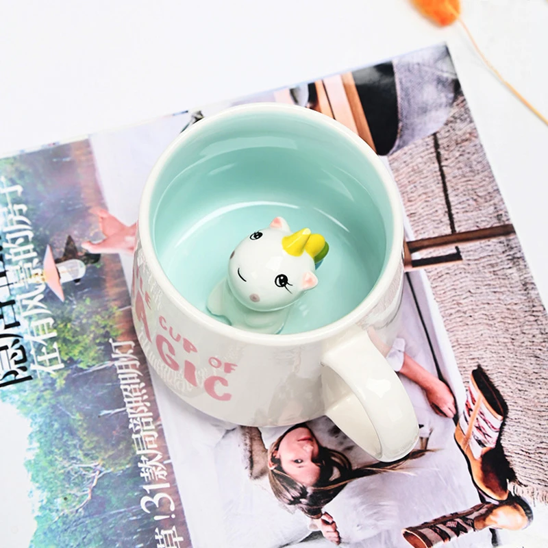 2023 New creative 3d cartoon ceramic mug Novelty Porcelain colorful design inside animal coffee mug with handle