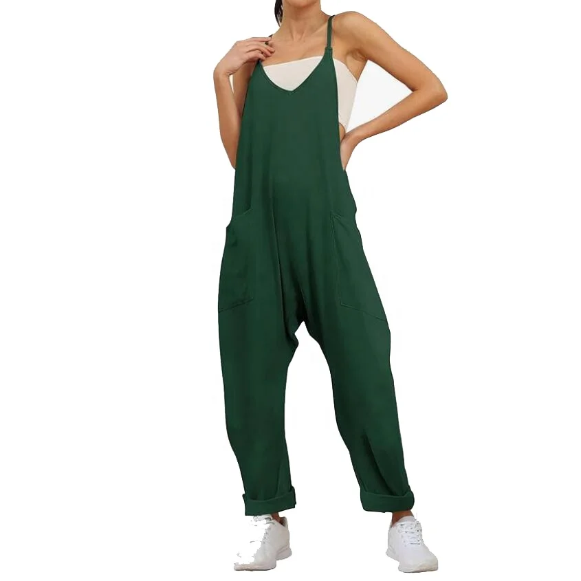 RG-One piece rompers sleeveless loose spaghetti strap baggy overalls cargo women workout jumpsuit