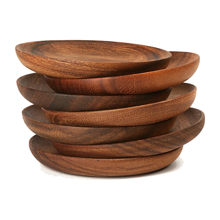 Круглая деревянная тарелка, тарелка из дерева акации для торта, сладостей, фруктов, десертов, обеденная посуда, тарелки