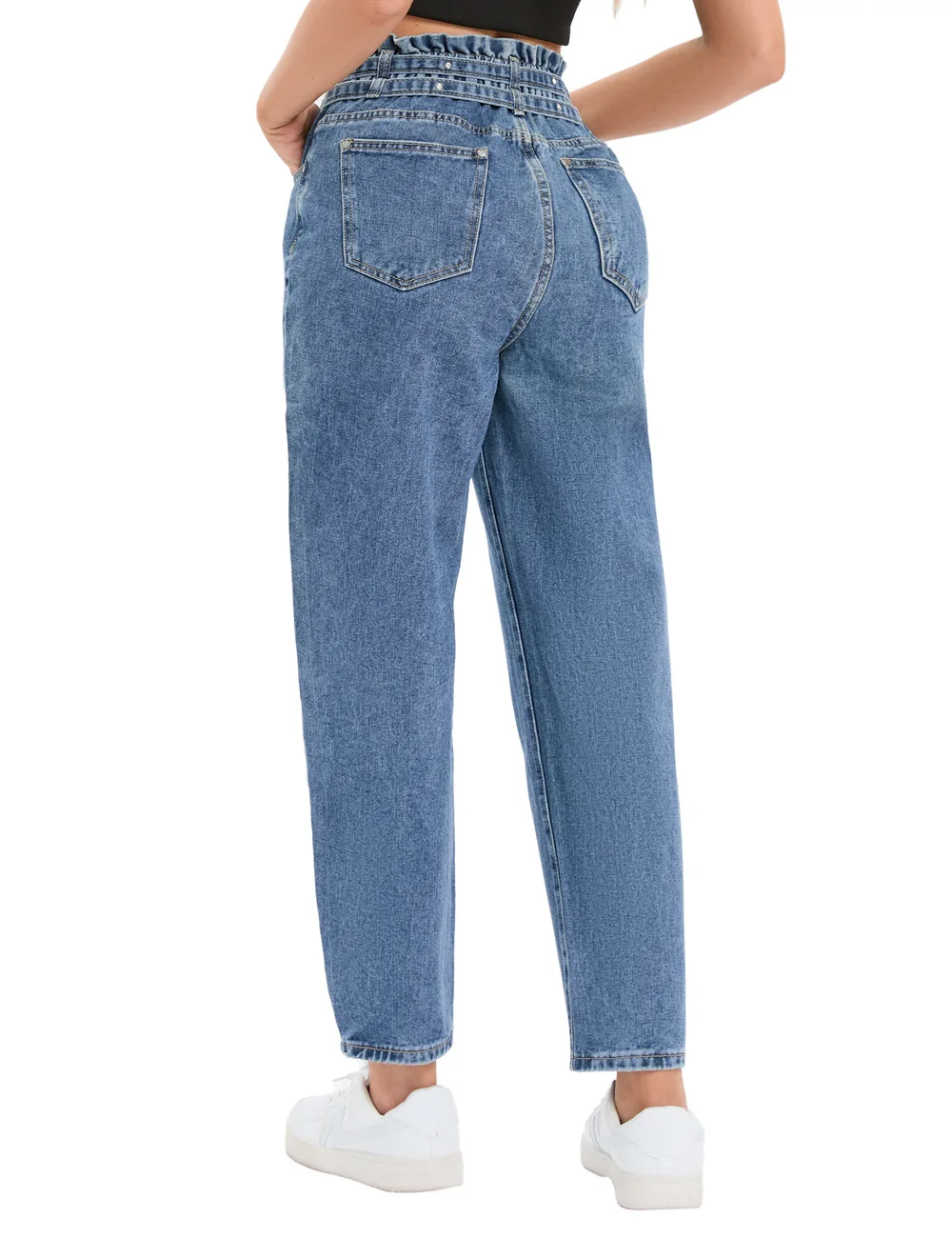 2022 fashion casual trend ruffled elastic band trousers loose cropped harem jeans for women