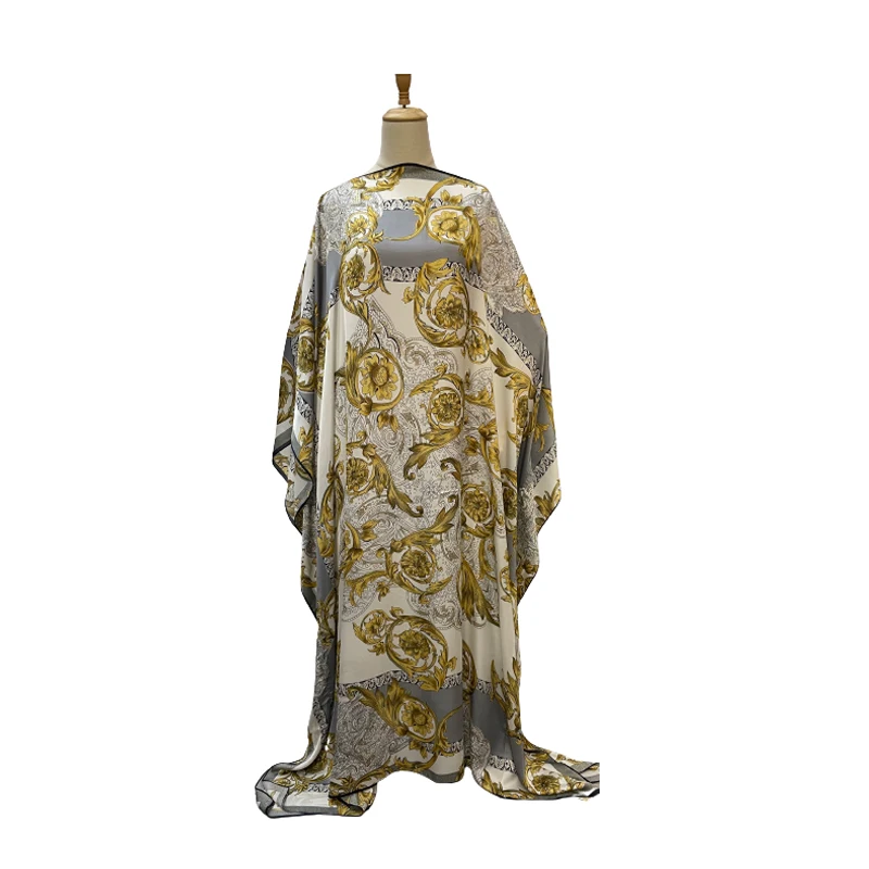 Wholesale Free Size Women Clothing Summer African Women Solid Satin Silk  Women Casual Dress Long Silk Dresses